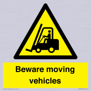Beware moving vehicles with Warning forklift symbol